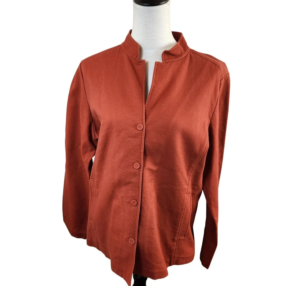 Eileen Fisher‎ Red Orange Textured Knit Blazer Jacket Women's Size L